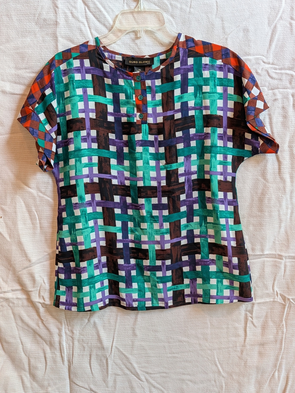 Duro Olowu For JCP Multicolor Grid-Print Short-Sleeve Top